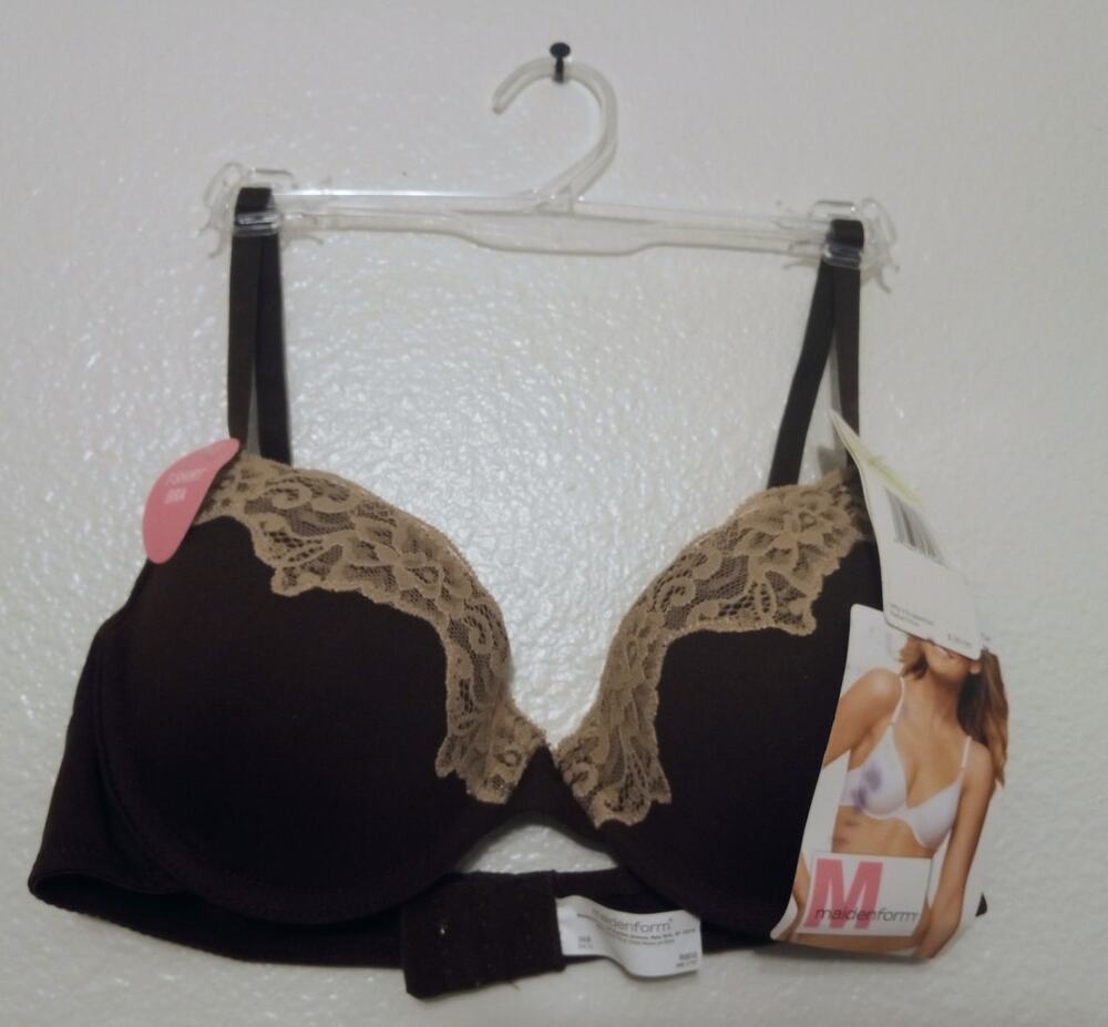 Maidenform Women's  T-Shirt Bra Brown Plunge Beige Lace NEW WITH TAGS SZ 36B